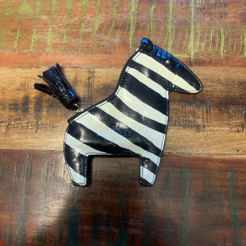 Kate Spade Zebra Shaped Striped Coin Purse black white tassel bag zoo animal